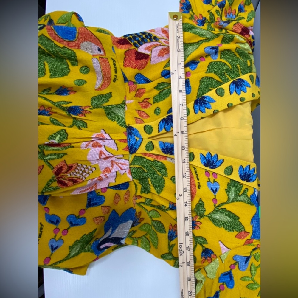 NWOT FARM Rio Summer Garden Maxi Yellow Plunging V-neck Long Sleeves dress Sz L - Picture 10 of 16
